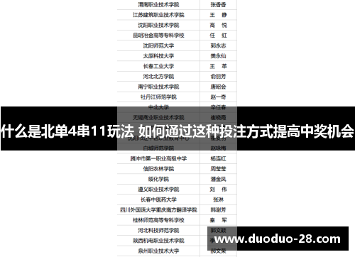 什么是北单4串11玩法 如何通过这种投注方式提高中奖机会 什么是北单4串11玩法 如何通过这种投注方式提高中奖机会